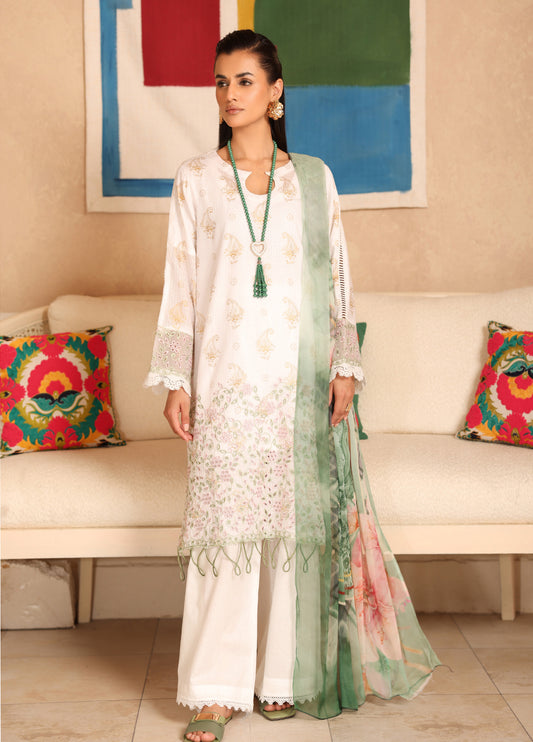 Milhaan By Johra Embroidered Chikankari & Gold Printed Lawn Unstitched 3Pcs