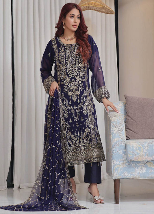 Nisha Embroidered Chiffon Semi-Stitched 3pcs - Jotey
