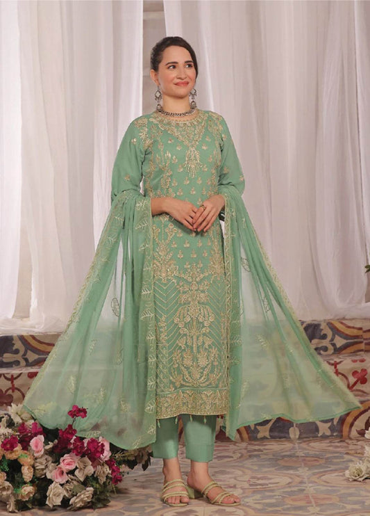 Nura Luxury Embroidered Chiffon Semi-Stitched 3pcs - Jotey