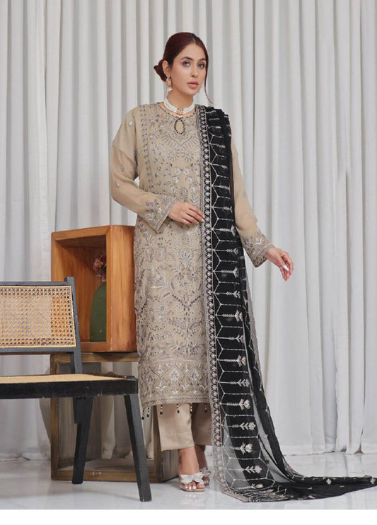 Nisha Embroidered Chiffon Semi-Stitched 3pcs - Jotey