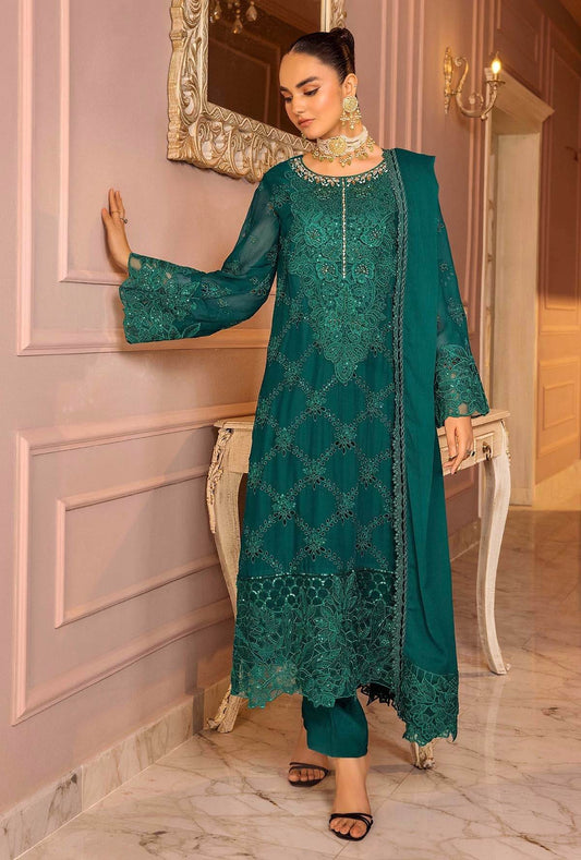 Ranak-E-Mehal Embroidered Chiffon Semi-Stitched 3pcs - Jotey