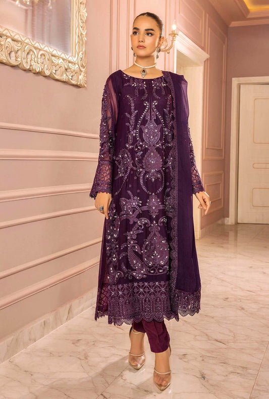 Ranak-E-Mehal Embroidered Chiffon Semi-Stitched 3pcs - Jotey