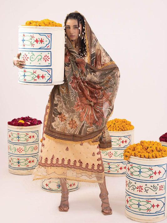 RANGEELI Digital Printed Embroidered Unstitched Lawn 3pcs - Jotey