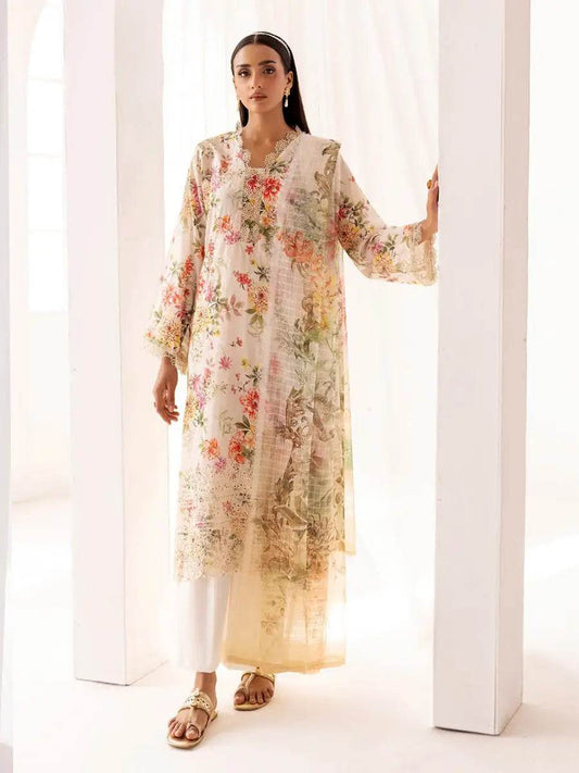 Printkari By Nur Embroidered Printed Lawn Unstitched 3pcs - Jotey