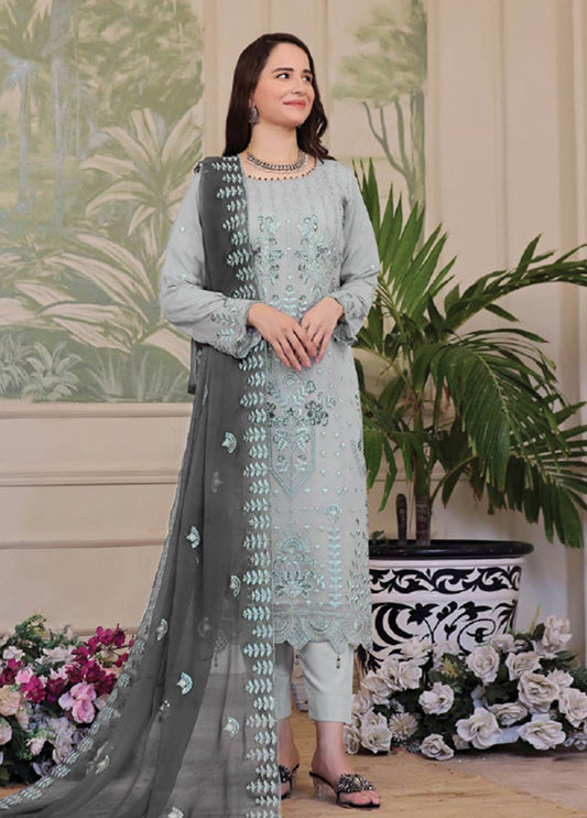 Nura Luxury Embroidered Chiffon Semi-Stitched 3pcs - Jotey