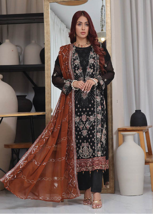 Nisha Embroidered Chiffon Semi-Stitched 3pcs - Jotey
