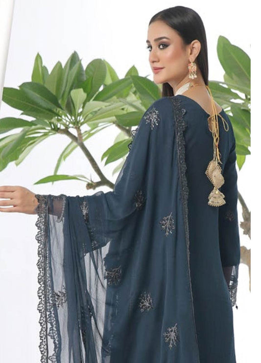 Chandni Raatein By Bin Khalid Embroidered Chiffon Unstitched 3pcs - Jotey