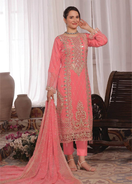 Nura Luxury Embroidered Chiffon Semi-Stitched 3pcs - Jotey