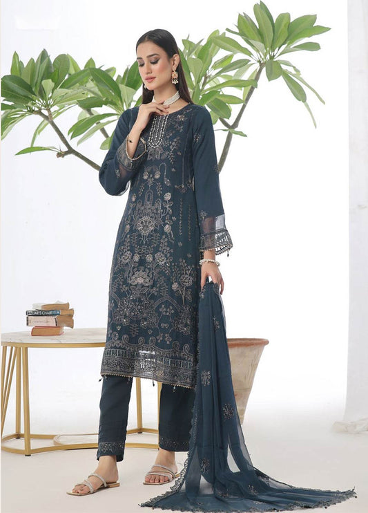 Chandni Raatein By Bin Khalid Embroidered Chiffon Unstitched 3pcs - Jotey