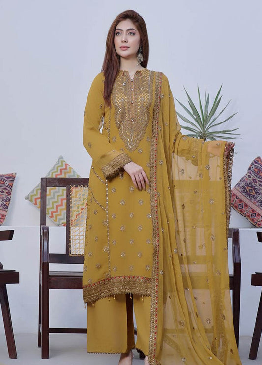 BIN KHALID Shehnai Formal Chiffon Embroidered Semi-Stitched 3pcs - Jotey