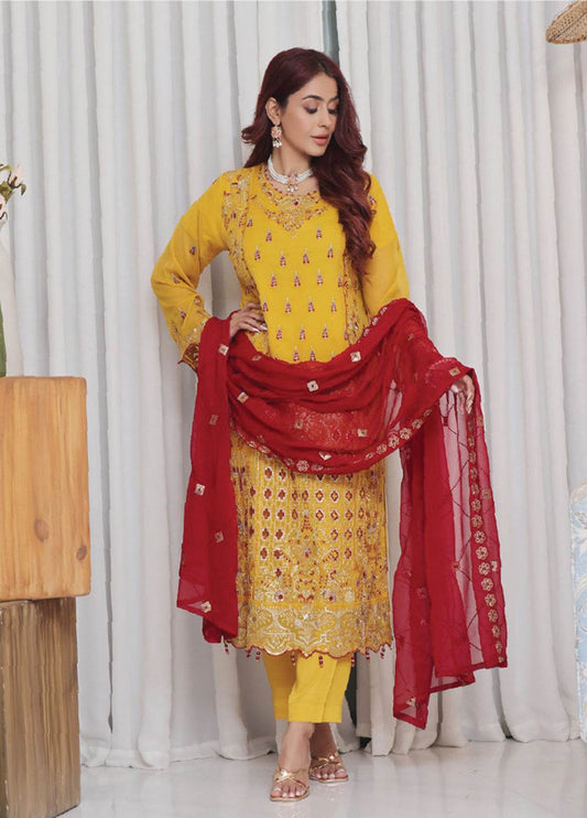 Nisha Embroidered Chiffon Semi-Stitched 3pcs - Jotey