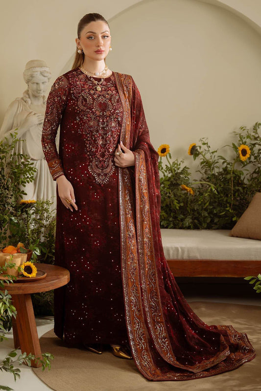 Amaya By Nureh Embroidered Luxury Chiffon Unstitched 3pcs - Jotey