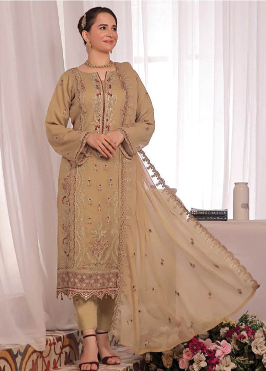 Nura Luxury Embroidered Chiffon Semi-Stitched 3pcs - Jotey