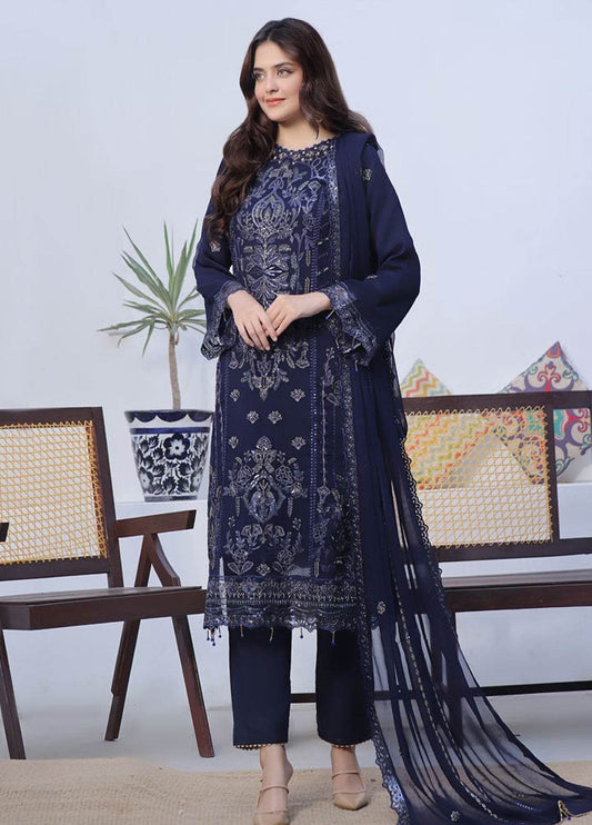 BIN KHALID Shehnai Formal Chiffon Embroidered Semi-Stitched 3pcs - Jotey
