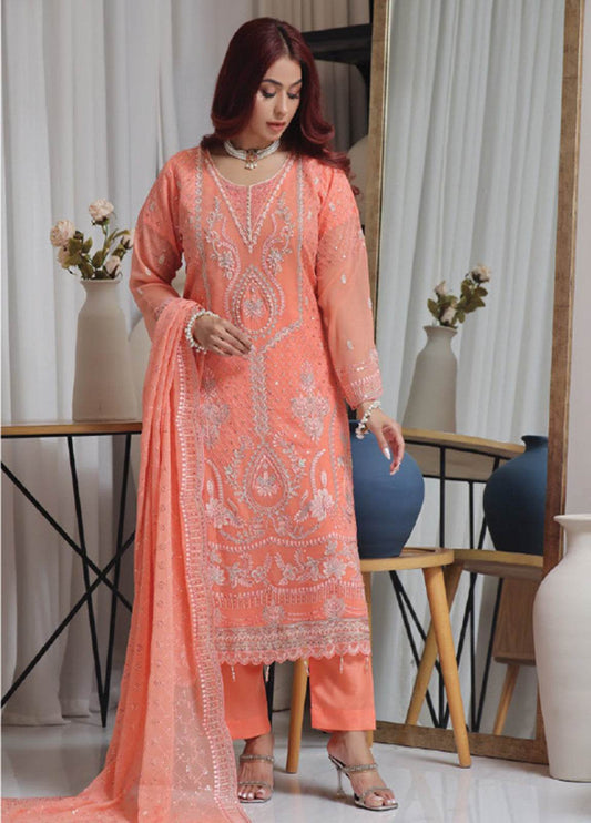 Nisha Embroidered Chiffon Semi-Stitched 3pcs - Jotey