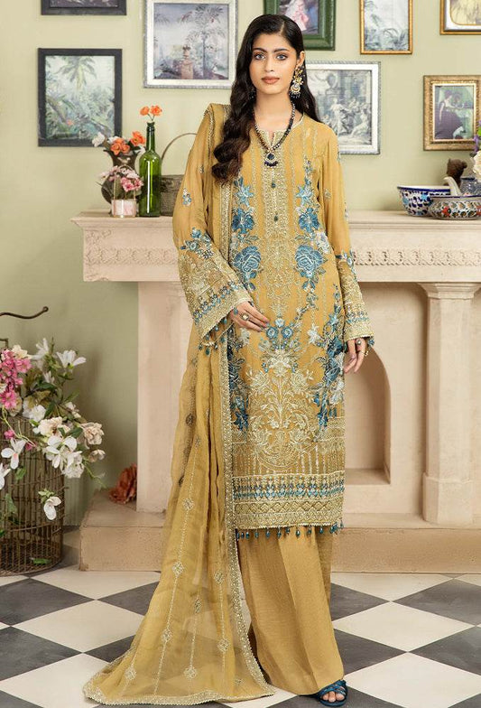 Ameerah Embroidered Mamberg Chiffon Semi-Stitched 3pcs - Jotey