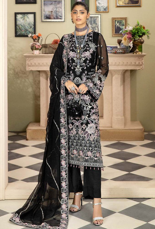 Ameerah Embroidered Mamberg Chiffon Semi-Stitched 3pcs - Jotey