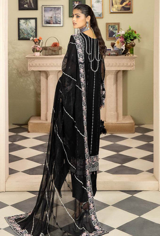 Ameerah Embroidered Mamberg Chiffon Semi-Stitched 3pcs - Jotey