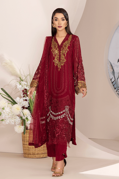 ZA Clothes ELNAZ Embroidered Chiffon Semi-Stitched 3pcs - Jotey