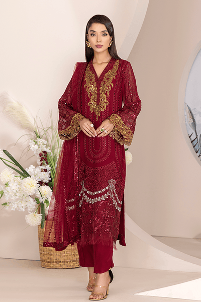 ZA Clothes ELNAZ Embroidered Chiffon Semi-Stitched 3pcs - Jotey