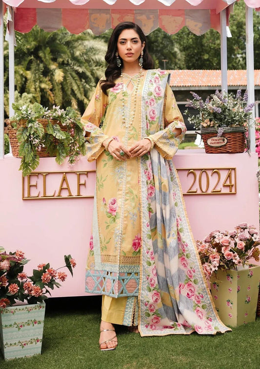 Elaf Printed Lawn Unstitched 3pcs - Jotey