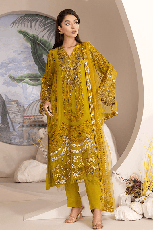 ZA Clothes ELNAZ Embroidered Chiffon Semi-Stitched 3pcs - Jotey