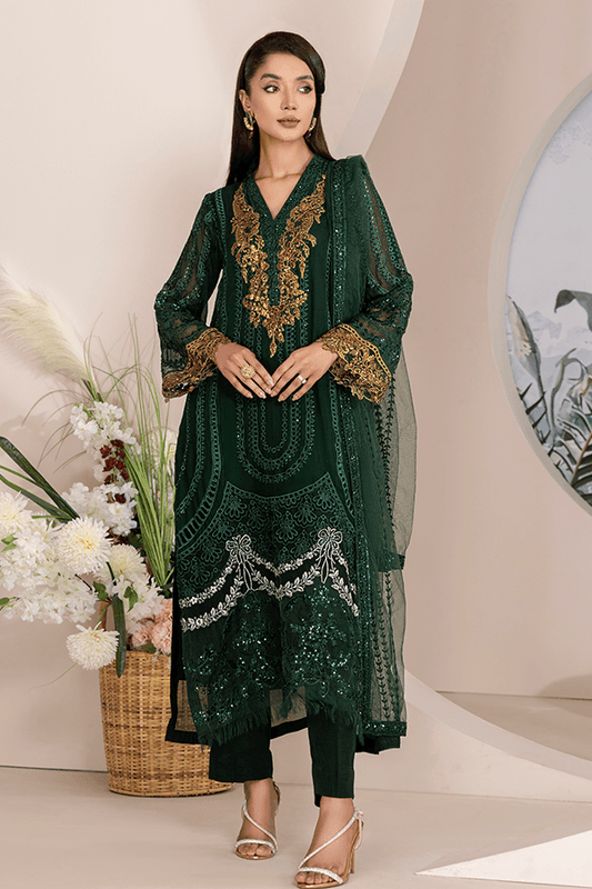 ZA Clothes ELNAZ Embroidered Chiffon Semi-Stitched 3pcs - Jotey