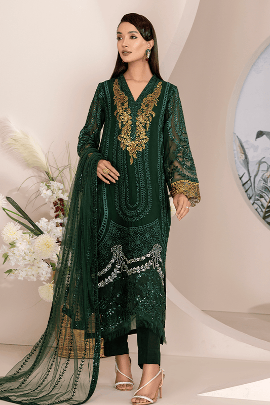 ZA Clothes ELNAZ Embroidered Chiffon Semi-Stitched 3pcs - Jotey