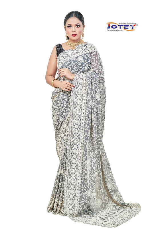 Embroidery Lucknow Chiffon Saree - Jotey