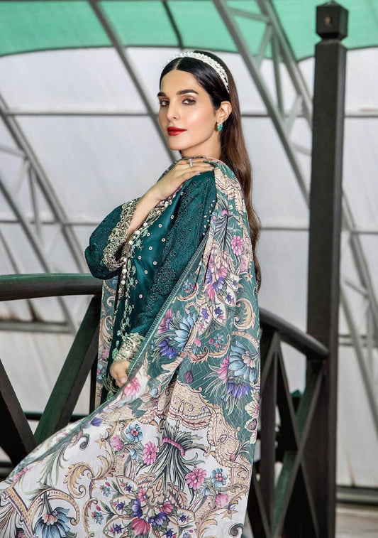 Eshaisha Luxury Lawn Embroidered Unstitched 3pcs - Jotey