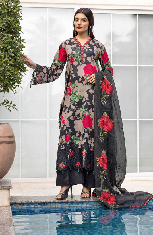 Florence by Nur Embroidered Unstitched Lawn 3pcs - Jotey