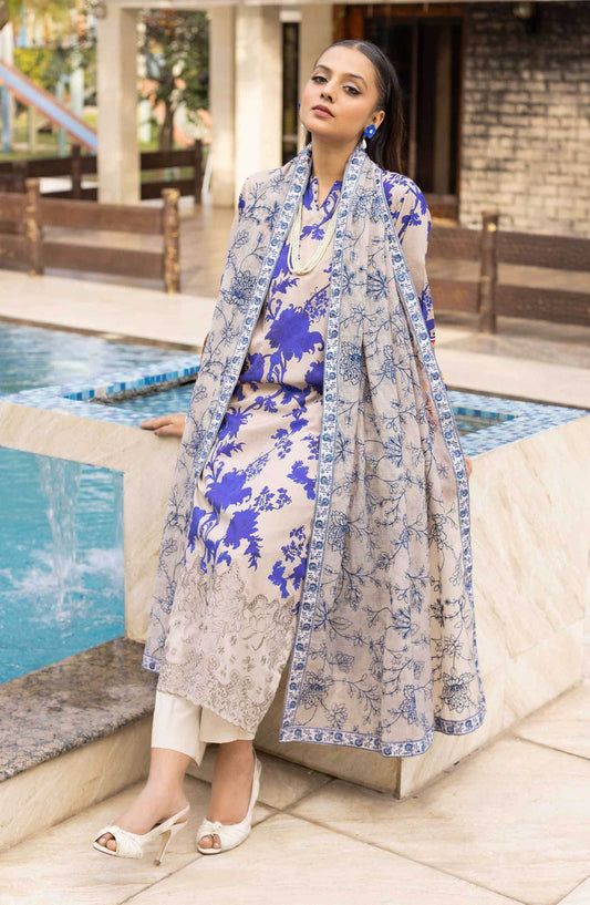 Florence by Nur Embroidered Unstitched Lawn 3pcs - Jotey