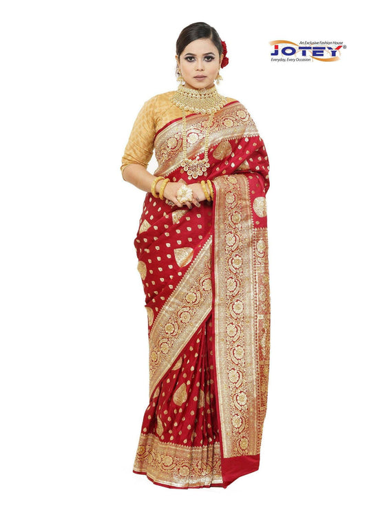 Floral Woven Pure Banarasi Silk Saree in Maroon - Jotey