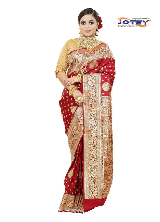 Floral Woven Pure Banarasi Silk Saree in Maroon - Jotey