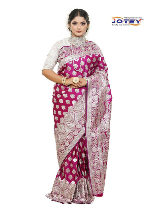 Floral Woven Pure Banarasi Silk Saree in Purple - Jotey