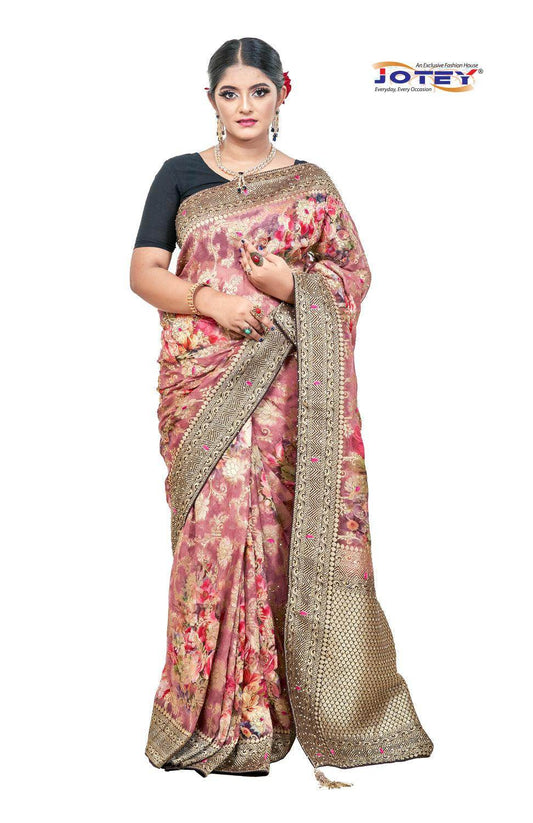 Georgette Banarasi Floral Printed Saree - Jotey