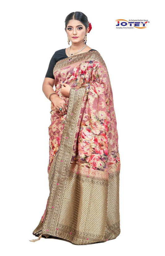 Georgette Banarasi Floral Printed Saree - Jotey