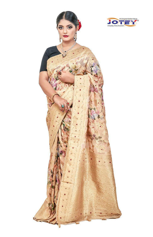 Georgette Banarasi Floral Printed Saree - Jotey