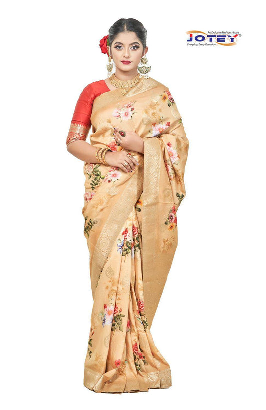 Georgette Banarasi Floral Printed Saree - Jotey