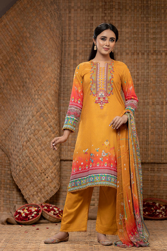 Khoobsurat Digital Printed Heavy Embroidered Unstitched Lawn 3pcs