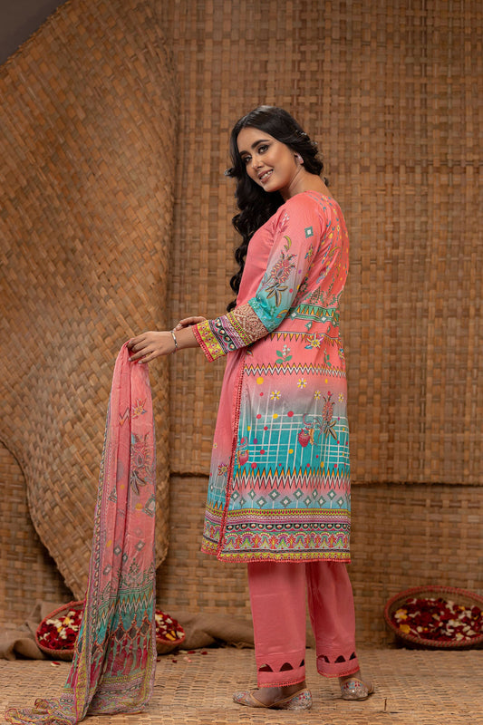 Khoobsurat Digital Printed Heavy Embroidered Unstitched Lawn 3pcs