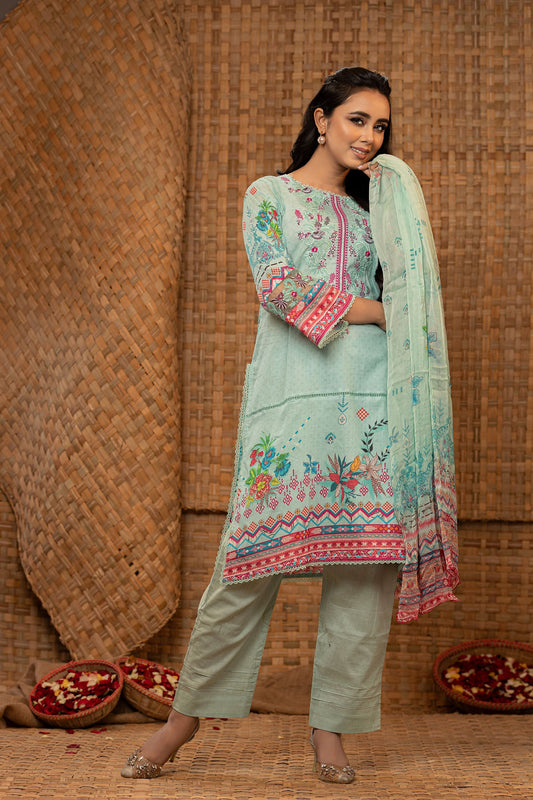 Khoobsurat Digital Printed Heavy Embroidered Unstitched Lawn 3pcs