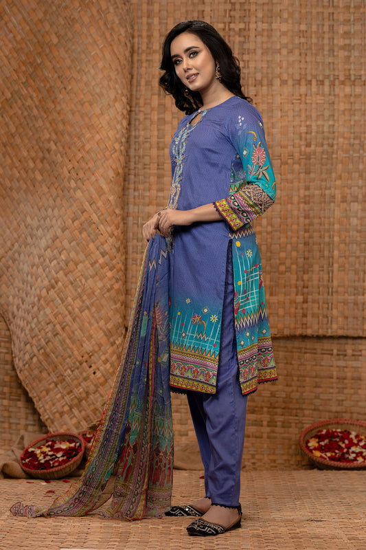 Khoobsurat Digital Printed Heavy Embroidered Unstitched Lawn 3pcs
