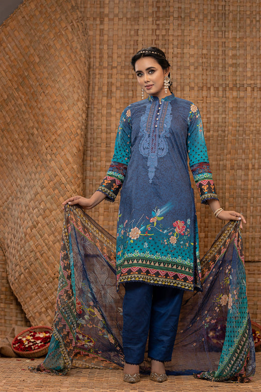 Khoobsurat Digital Printed Heavy Embroidered Unstitched Lawn 3pcs