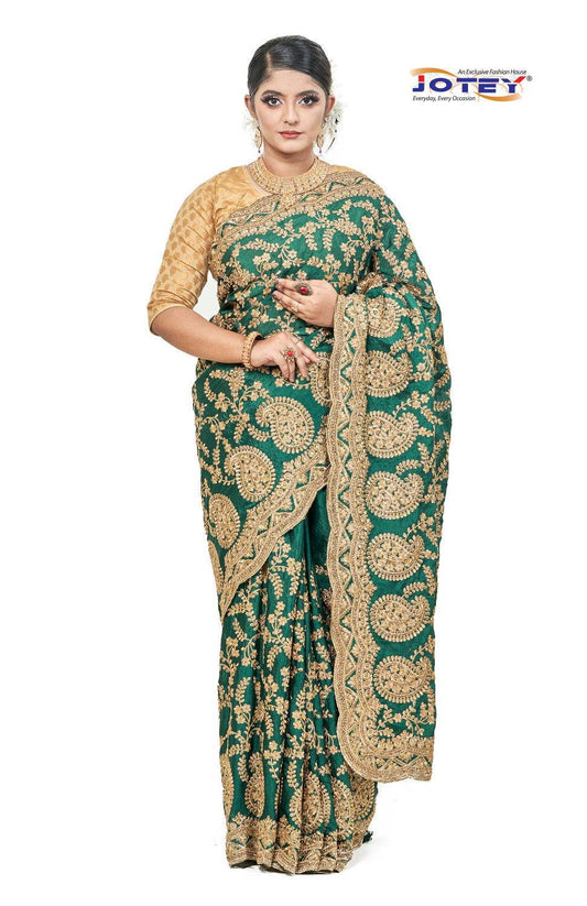 Italian Crape Silk Embroidered Saree - Jotey