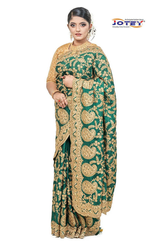 Italian Crape Silk Embroidered Saree - Jotey