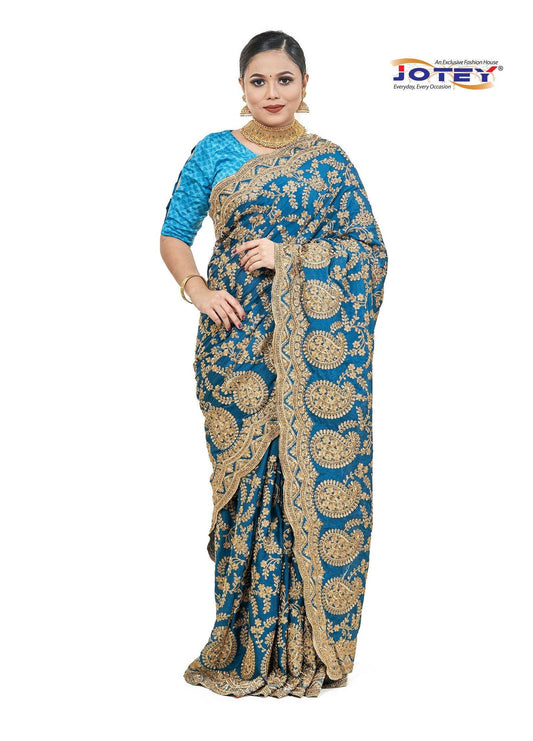 Italian Crape Silk Embroidered Saree - Jotey