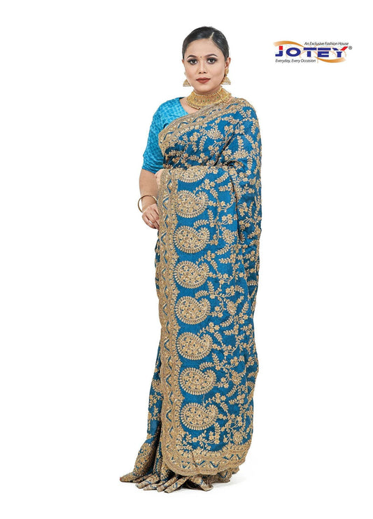 Italian Crape Silk Embroidered Saree - Jotey