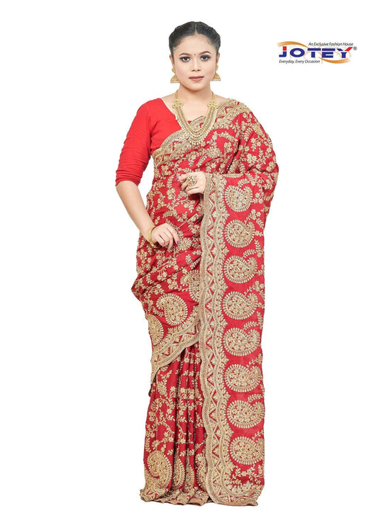 Italian Crape Silk Embroidered Saree - Jotey