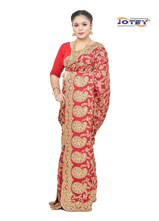 Italian Crape Silk Embroidered Saree - Jotey